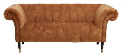 Briar Brown 2 Seater Sofa, Velvet Fabric Upholstered with Black Wooden Gold Cone Trim Legs