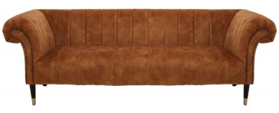 Briar Brown 3 Seater Sofa, Velvet Fabric Upholstered with Black Wooden Gold Cone Trim Legs