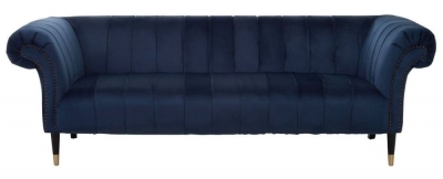 Product photograph of Briar Midnight Blue 3 Seater Chesterfield Sofa Velvet Fabric Upholstered With Black Wooden Gold Cone Trim Legs from Choice Furniture Superstore