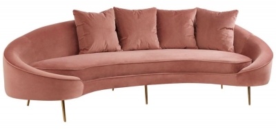Cidra Salmon Pink 4 Seater Sofa, Velvet Fabric Upholstered with Curved Backrest