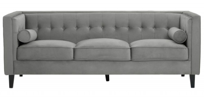 Jansen Grey 3 Seater Sofa, Velvet Fabric Upholstered