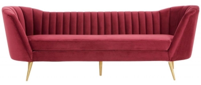 Product photograph of Mescal Wine 3 Seater Sofa Velvet Fabric Upholstered With Gold Legs from Choice Furniture Superstore