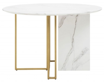 Product photograph of Arona White Marble And Gold Dining Table 120cm Seats 4 Diners Round Top from Choice Furniture Superstore