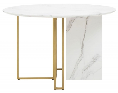 Arona White Marble and Gold Dining Table, 120cm Seats 4 Diners Round Top