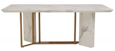 Image of Arona White Marble and Gold Dining Table, 200cm Seats 8 Diners Rectangular Top