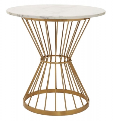 Cavalier White Marble and Gold Hourglass Base Dining Table, 70cm Seats 2 Diners Round Top