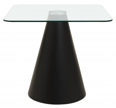 Product photograph of Irrigon Glass 2 Seater Square Dining Table With Black Cone Base from Choice Furniture Superstore