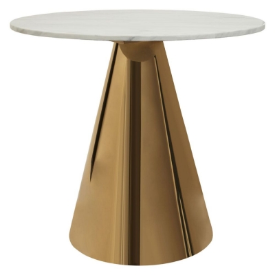Prairie White Marble and Gold Conical Base Dining Table, 80cm Seats 2 Diners Round Top