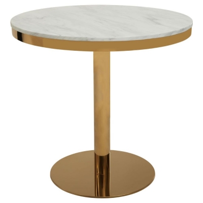 Prairie White Marble and Gold Dining Table, 80cm Seats 2 Diners Round Top