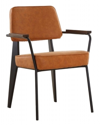 Image of Angier Camel PU Faux Leather Armchair with Black Metal Legs