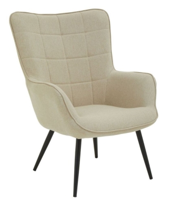 Leighton Natural Fabric Armchair With Black Metal Legs