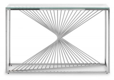 Product photograph of Eolia Glass Top And Silver Console Table from Choice Furniture Superstore