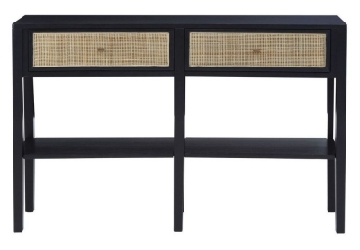 Product photograph of Zaleski Black Console Table With 2 Rattan Drawers from Choice Furniture Superstore