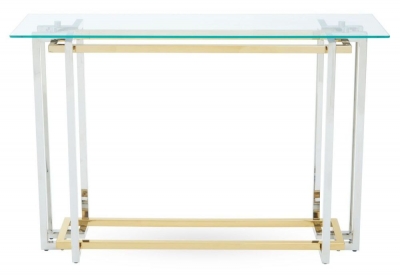 Product photograph of Leighton Glass Top And Chrome Console Table from Choice Furniture Superstore
