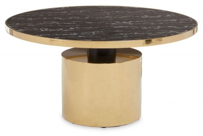 Product photograph of Raices Black Marble Effect Top And Gold Round Coffee Table from Choice Furniture Superstore