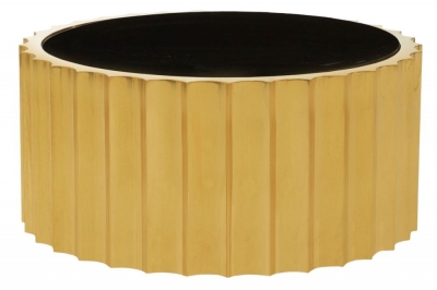 Product photograph of Ailey Black Glass Top And Gold Round Coffee Table from Choice Furniture Superstore