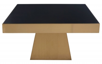Product photograph of Allardt Black Glass Top And Gold Square Coffee Table from Choice Furniture Superstore