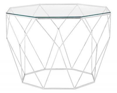 Product photograph of Ivey Glass Top And Chrome Octagonal Coffee Table from Choice Furniture Superstore