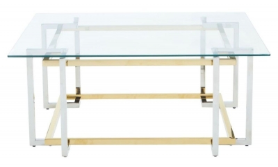 Product photograph of Leighton Glass Top Coffee Table With Chrome Base from Choice Furniture Superstore