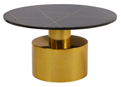 Product photograph of Nenzel Black Marble Top And Gold Round Coffee Table from Choice Furniture Superstore