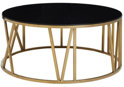Product photograph of Vesta Black Glass Top And Gold Round Coffee Table from Choice Furniture Superstore