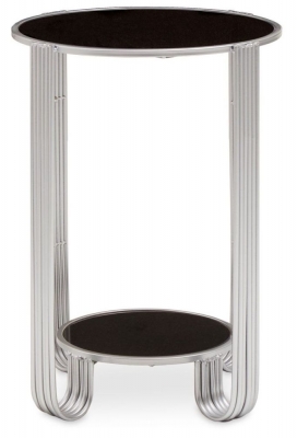 Product photograph of Auxier Black Mirror And Silver Round End Table from Choice Furniture Superstore