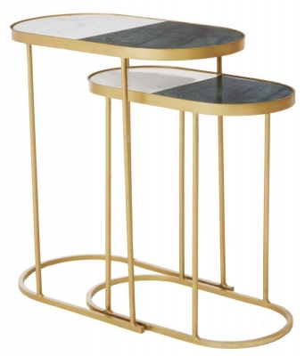 Product photograph of Higgston Marble Top And Gold Industrial Side Table Set Of 2 from Choice Furniture Superstore