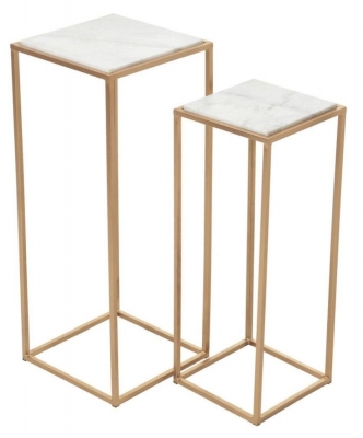 Product photograph of Loiza White Marble Top And Gold Square Side Table Set Of 2 from Choice Furniture Superstore