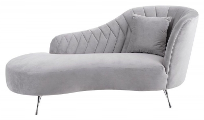 Product photograph of Achille Grey Right Arm Lounge Chaise Velvet Fabric Upholstered With Chrome Legs from Choice Furniture Superstore