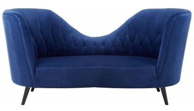 Image of Rio Midnight Blue Lounge Chaise, Velvet Fabric Upholstered with Black Legs
