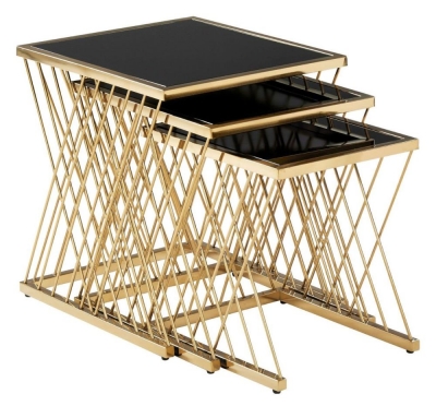 Product photograph of Kelso Black Glass Top And Gold Nest Of Tables Set Of 3 from Choice Furniture Superstore