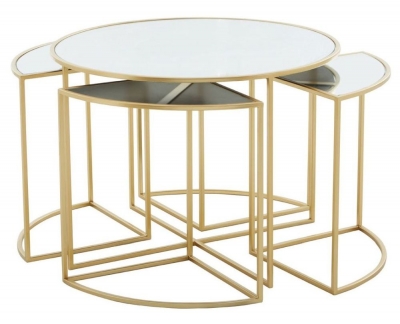Product photograph of Verdi Mirrored Top And Gold Round Nest Of Table Sets from Choice Furniture Superstore