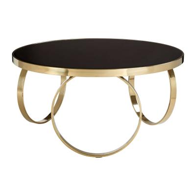 Ragusa Black Glass Large Round Coffee Table with Ring Gold Base