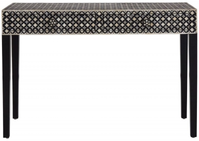 Product photograph of Enlow Sheesham Black And Cream Mother Of Pearl Console Table from Choice Furniture Superstore