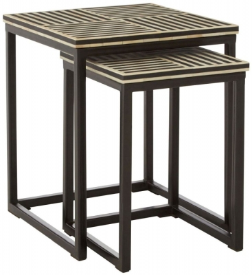 Product photograph of Enlow Sheesham Black Bone Inlay Nest Of 2 Table from Choice Furniture Superstore