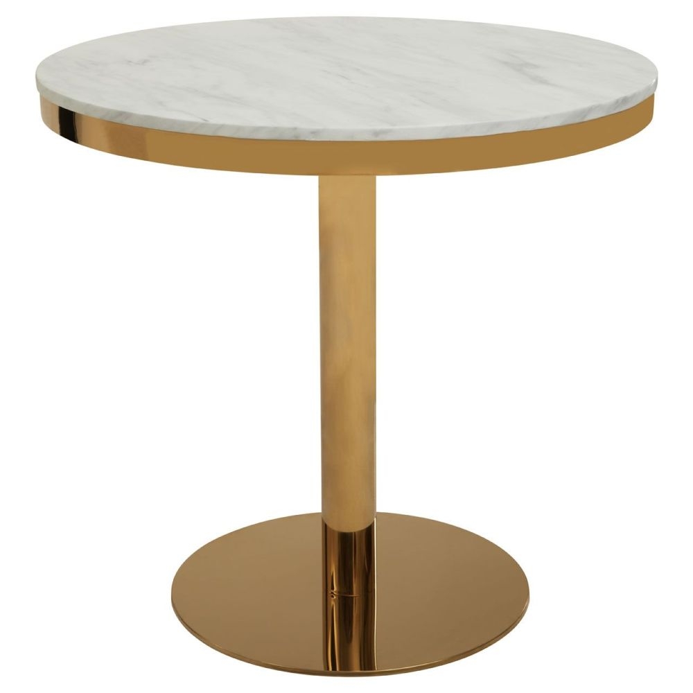 white marble dining pedestal dining table Azalea White Marble Seater Round Dining Table with Gold Base