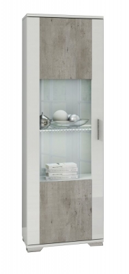 Product photograph of Messina White And Concrete Grey 1 Left Door Glass Italian Cabinet With Led Light from Choice Furniture Superstore