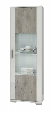 Product photograph of Messina White And Concrete Grey 1 Right Door Glass Italian Cabinet With Led Light from Choice Furniture Superstore