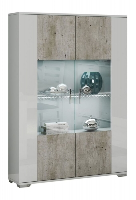 Product photograph of Messina White And Concrete Grey 2 Door Glass Italian Cabinet With Led Light from Choice Furniture Superstore