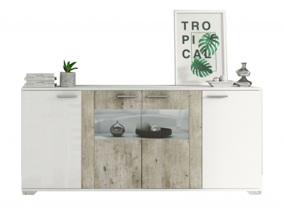 Messina White and Concrete Grey 4 Door Italian Sideboard with LED Light