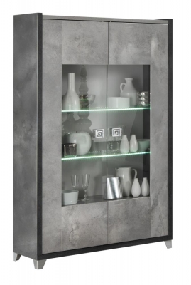 Product photograph of Milo Grey Marble Effect 2 Door Glass Italian Cabinet With Led Light from Choice Furniture Superstore