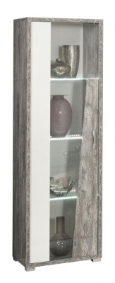 Product photograph of Naro Dove Grey And White 1 Left Door Glass Italian Cabinet With Led Light from Choice Furniture Superstore