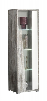 Product photograph of Naro Dove Grey And White 1 Right Door Glass Italian Cabinet With Led Light from Choice Furniture Superstore