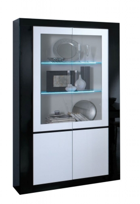Product photograph of Vita Black And White 2 Glass Door Italian Cabinet With Led Light from Choice Furniture Superstore