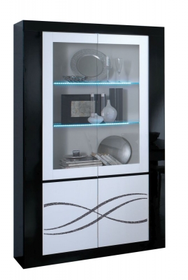 Vita Luxury Black and White 2 Glass Door Italian Cabinet with LED Light