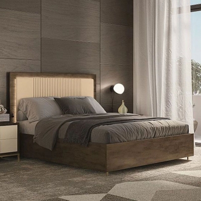 Product photograph of Meridian Brown Italian Storage Bed With Beige Faux Leather Headboard from Choice Furniture Superstore
