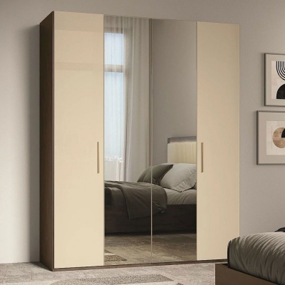Product photograph of Meridian Glossy Ivory And Brown Italian Wardrobe from Choice Furniture Superstore
