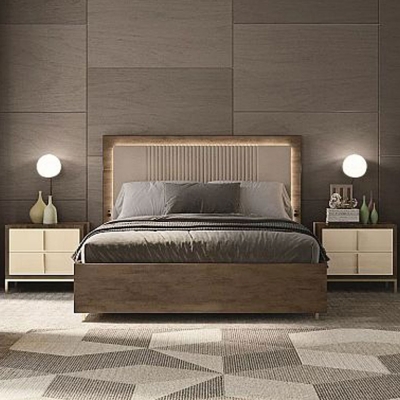 Meridian Italian Bed with Brown Velvet Headboard