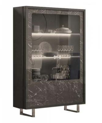 Product photograph of Carvelle Glossy Grey Marble Effect 2 Door Italian Display Cabinet With Led Light from Choice Furniture Superstore