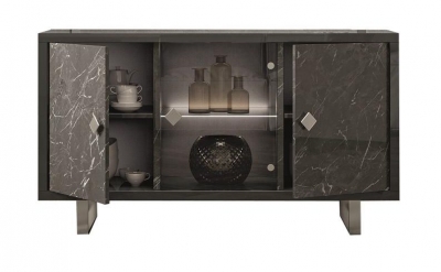 Product photograph of Carvelle Glossy Grey Marble Effect 3 Door Italian Sideboard With Led Light from Choice Furniture Superstore